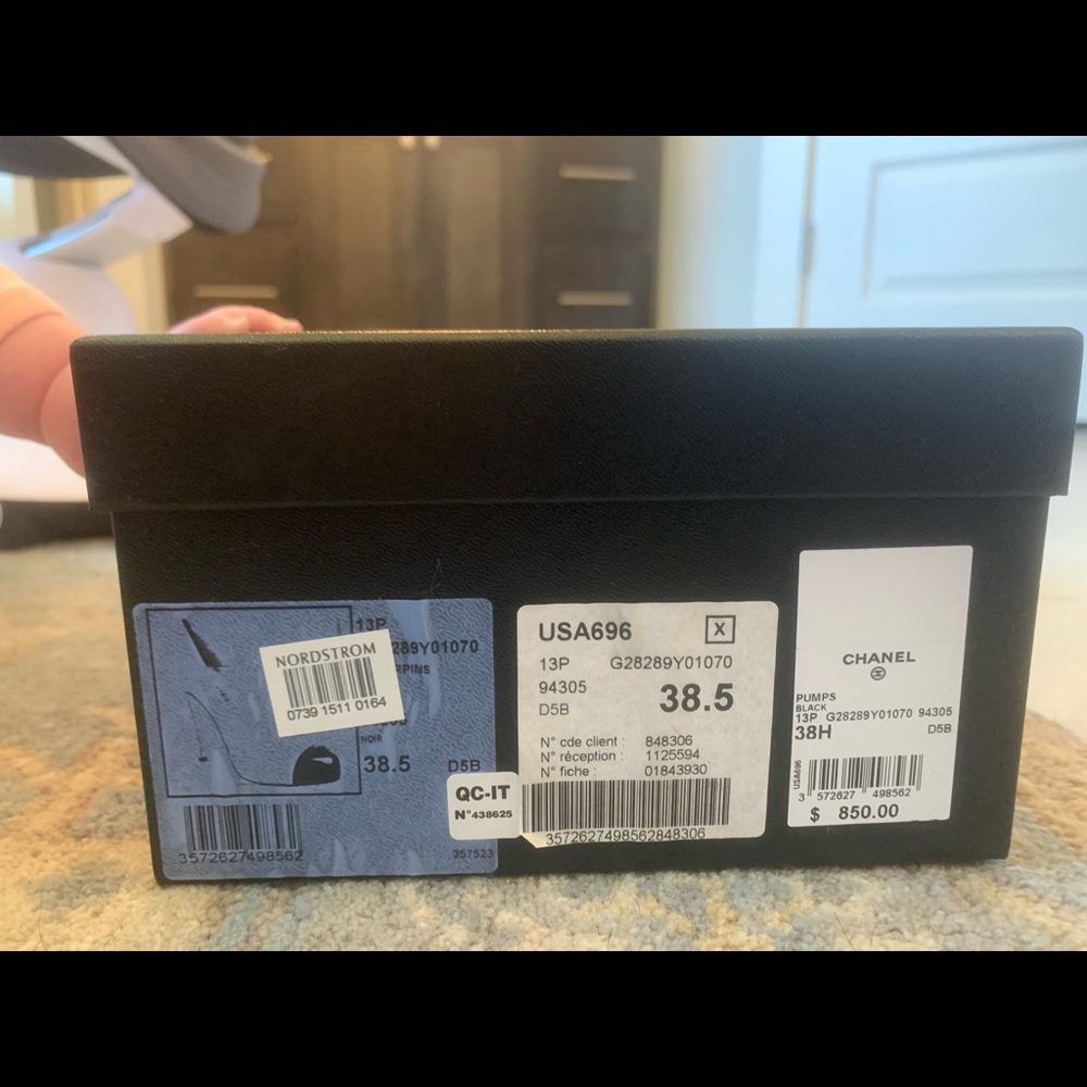 Chanel patent toe pumps